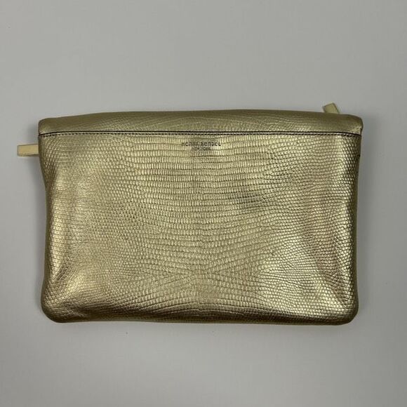 Henri Bendel Gold Lizard Embossed Leather Foldover Clutch - Picture 2 of 8